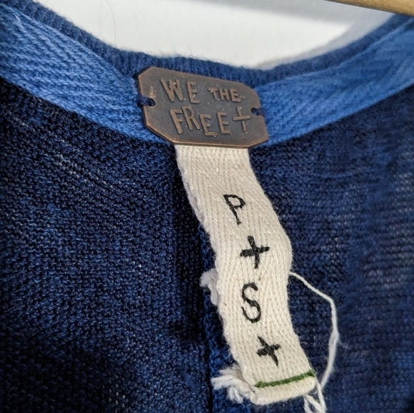 Free People Affogato Hacci Tunic Top Long Sleeve 0Tie Midnight Denim Blue Size S - Picture 10 of 13